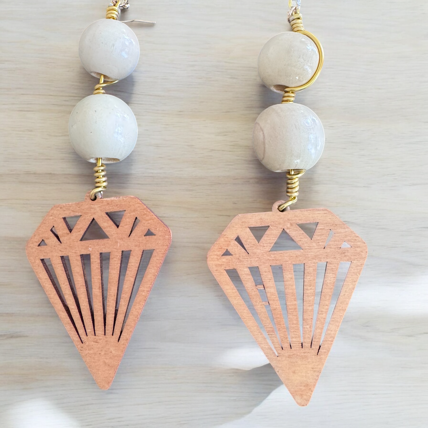 Diamond Shape Wood Earrings