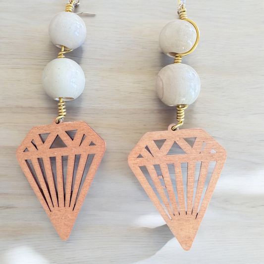 Diamond Shape Wood Earrings