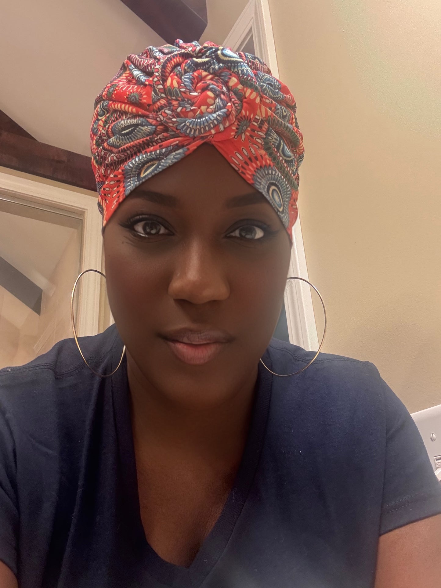 Multicolored Printed Turban Headwrap With Spiral Knot