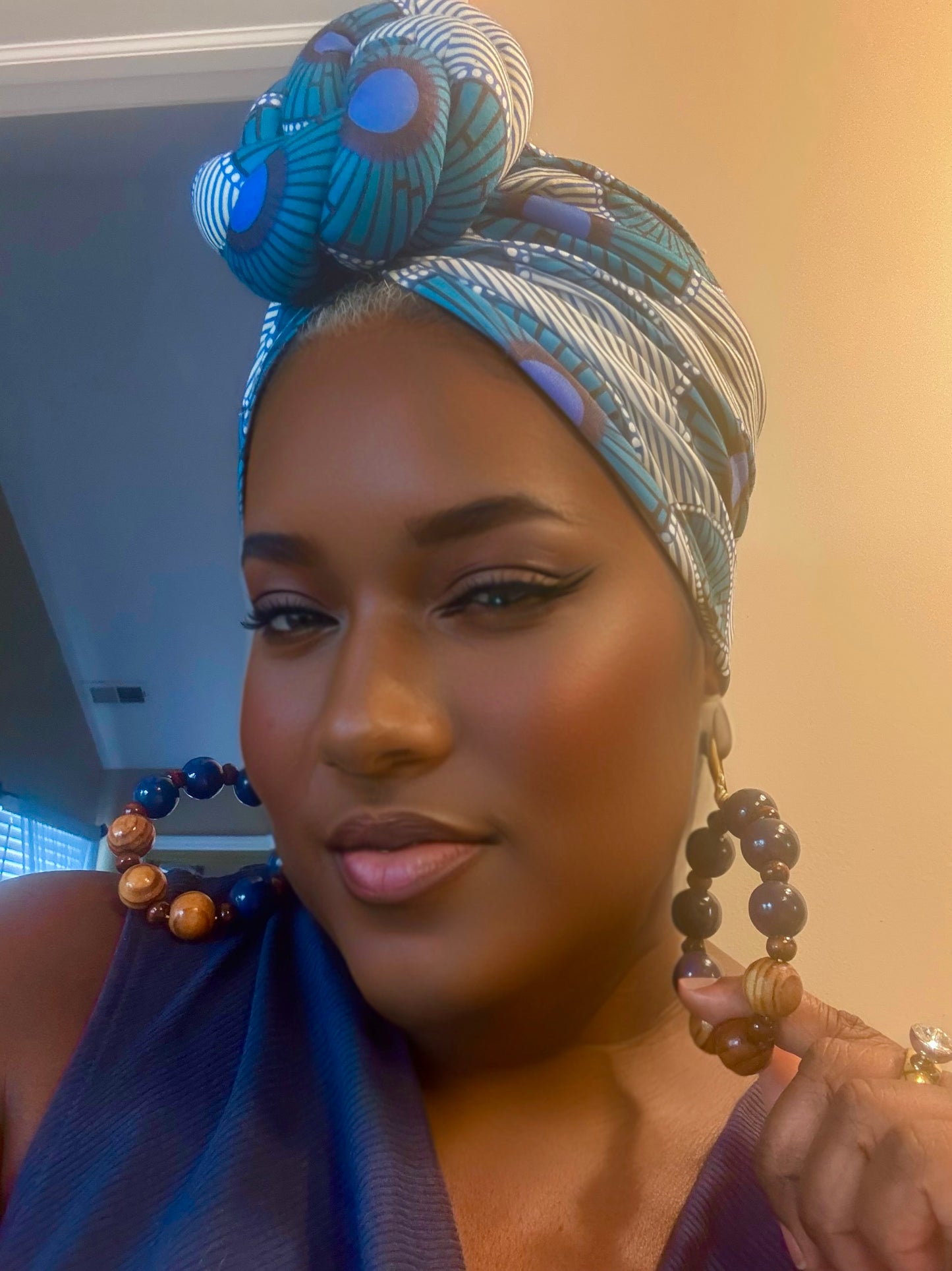 Bold Blue and Brown Wood Earrings