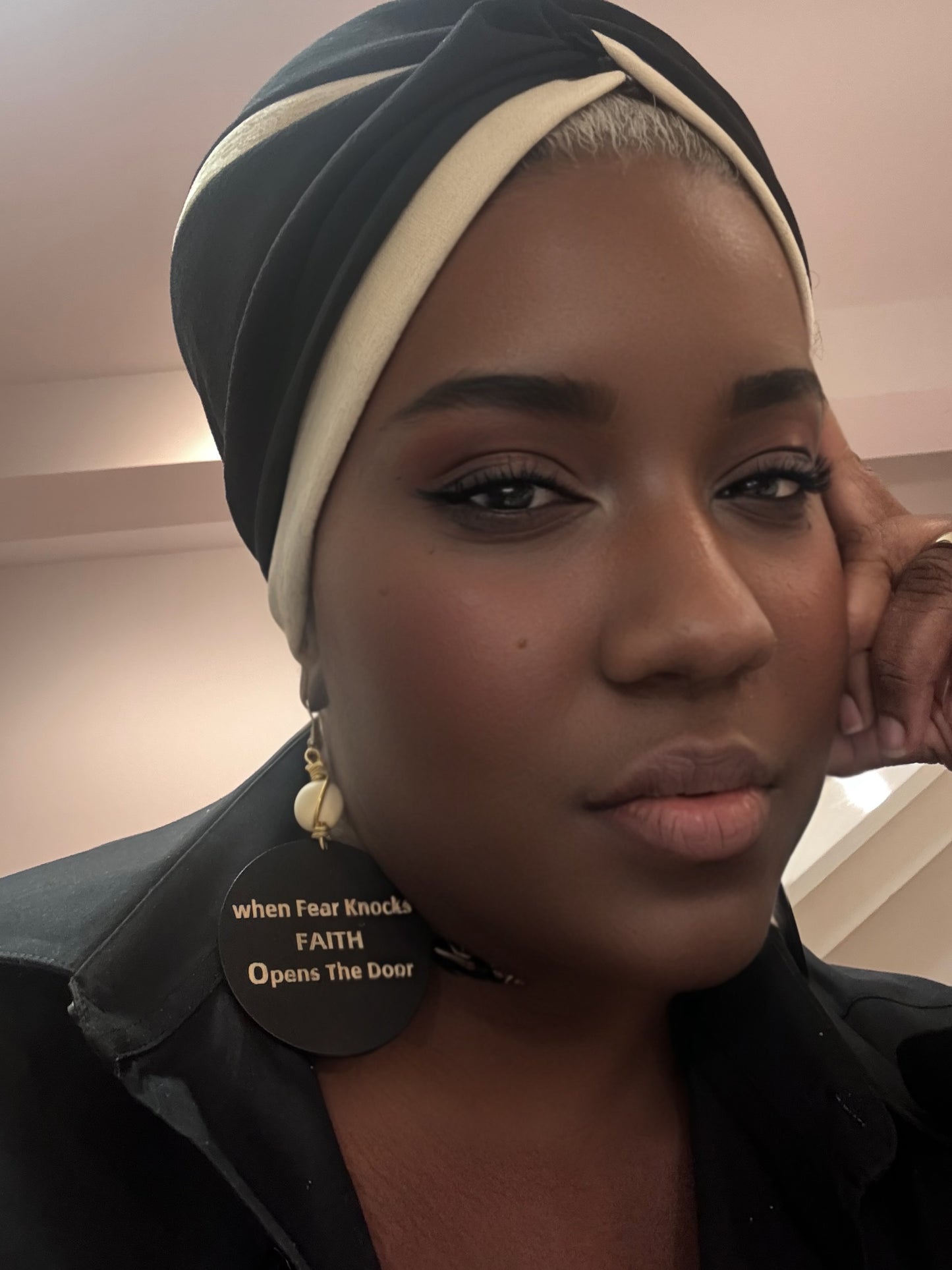 Two-Tone Black and Beige Turban Headwrap