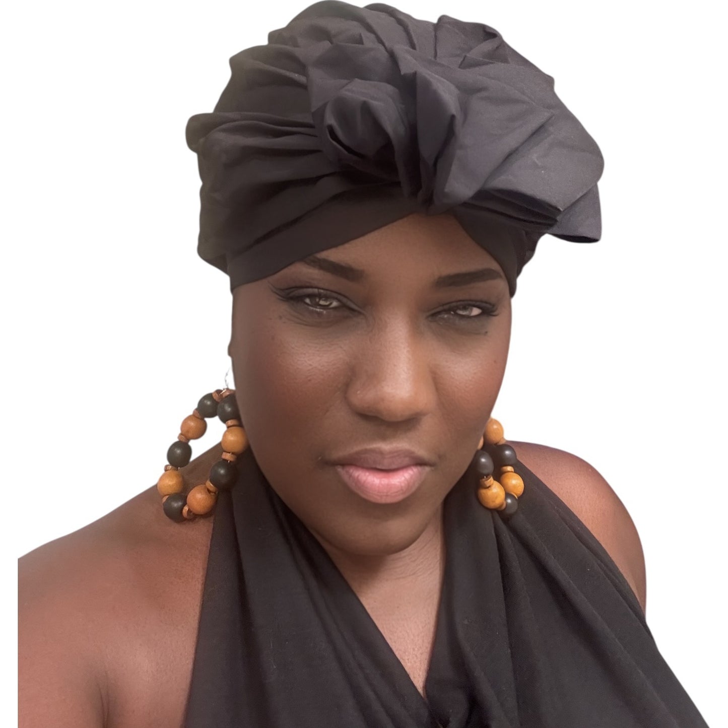 Black Ruffle Bow Turban Headwrap