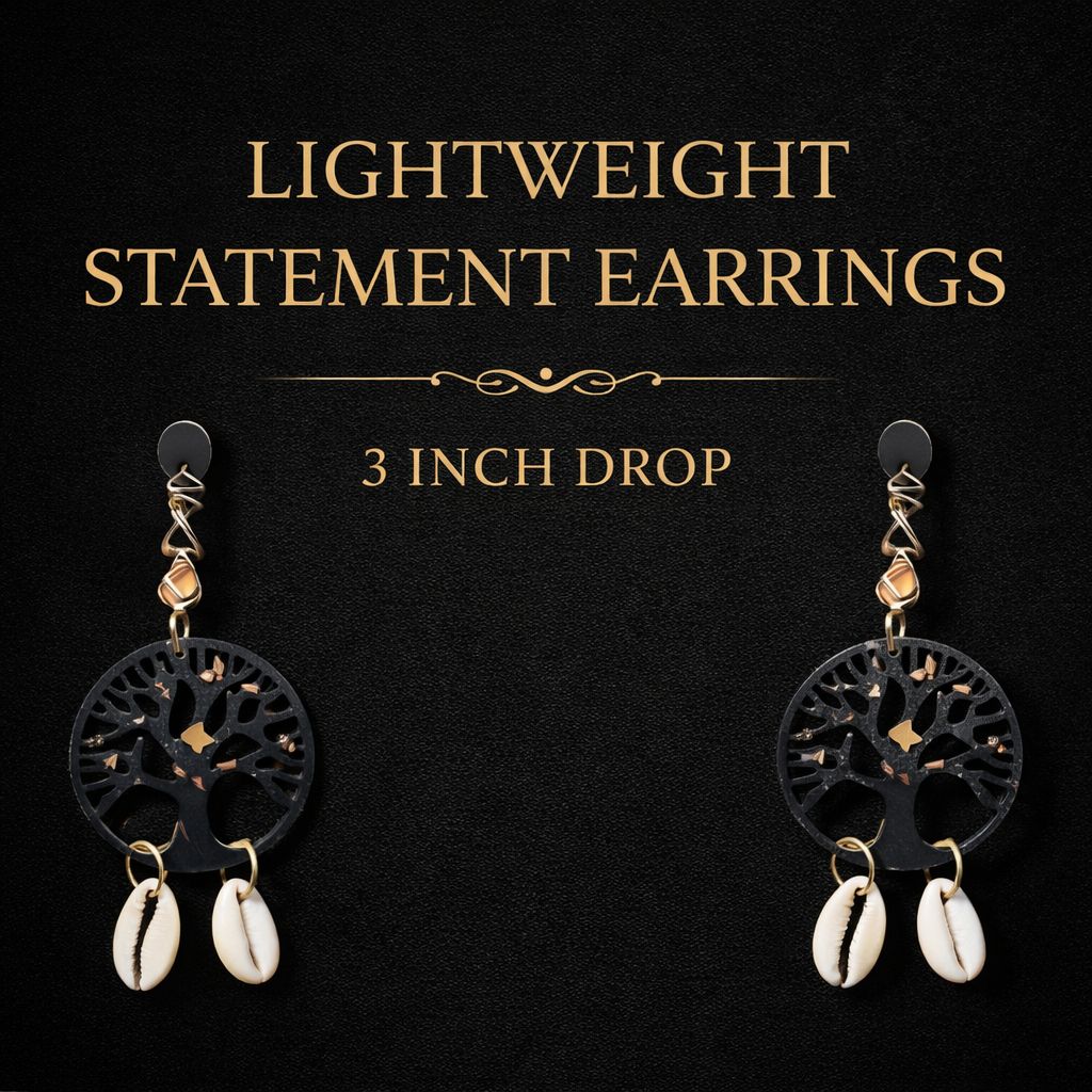 Afrocentric Tree of Life Cowrie Statement Earrings
