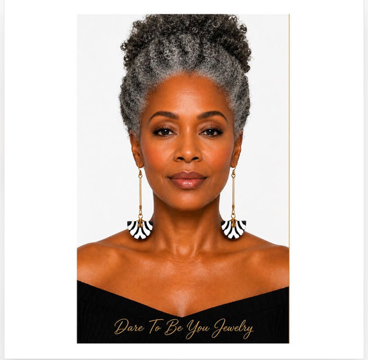 Afrocentric Black White Bone Inlay Long Drop Earrings