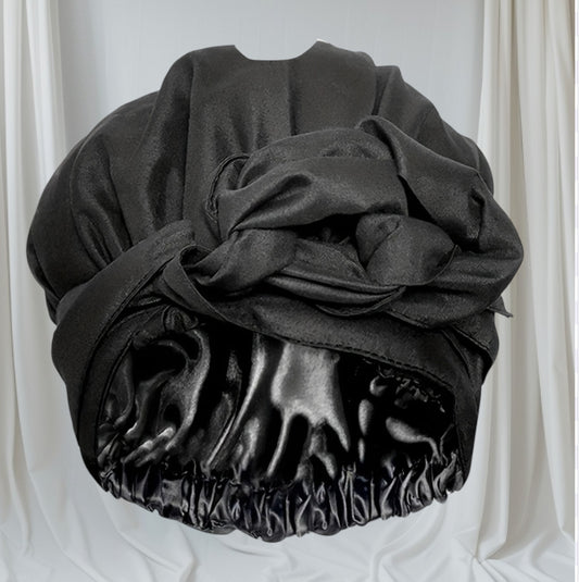 African Chic Black Turban With Satin Lining