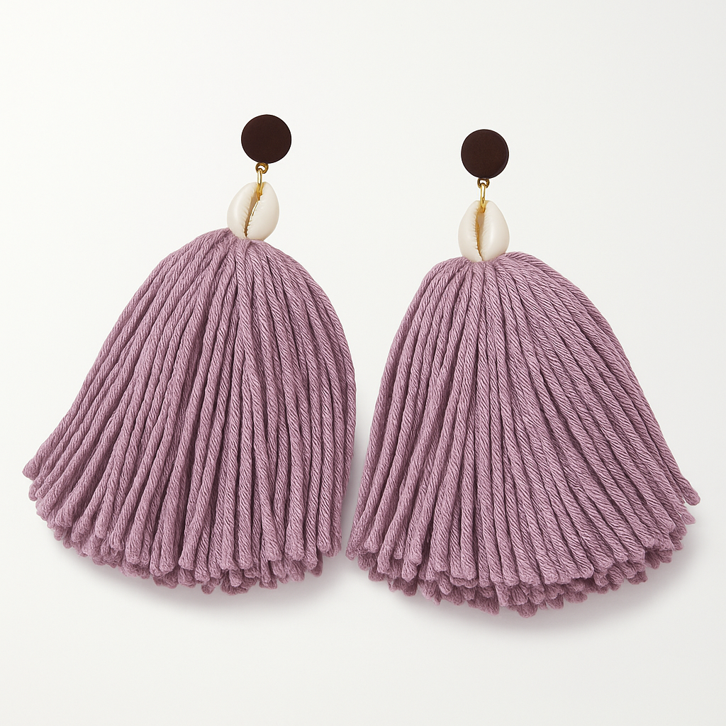 Pink Rose Yarn Seashell Earrings