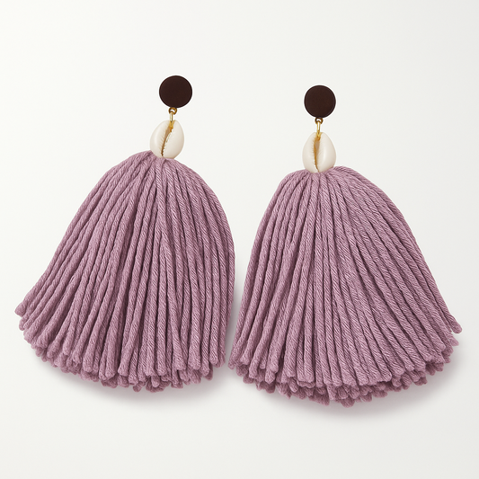 Pink Rose Yarn Seashell Earrings