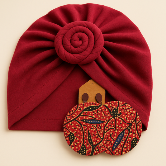 Red Turban Headwrap Earring Set