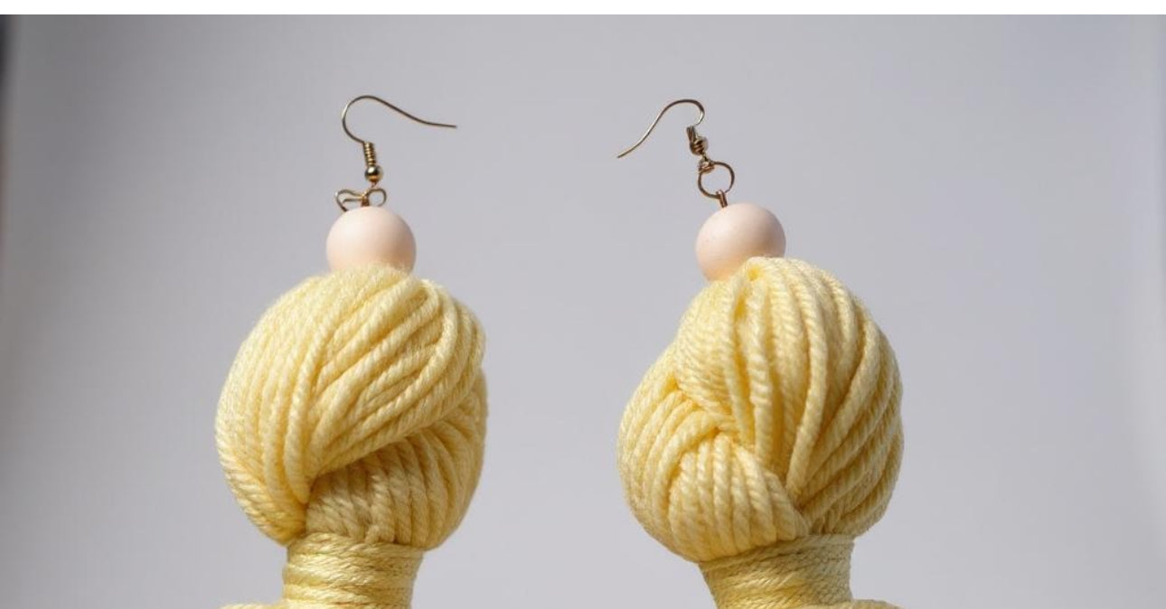 Yellow Twist Handmade Tassel Yarn Earrings
