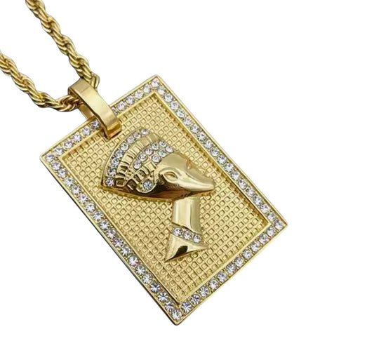Stainless Steel Nefertiti Necklace - Twisted Rope Chain, Hip Hop Pendant