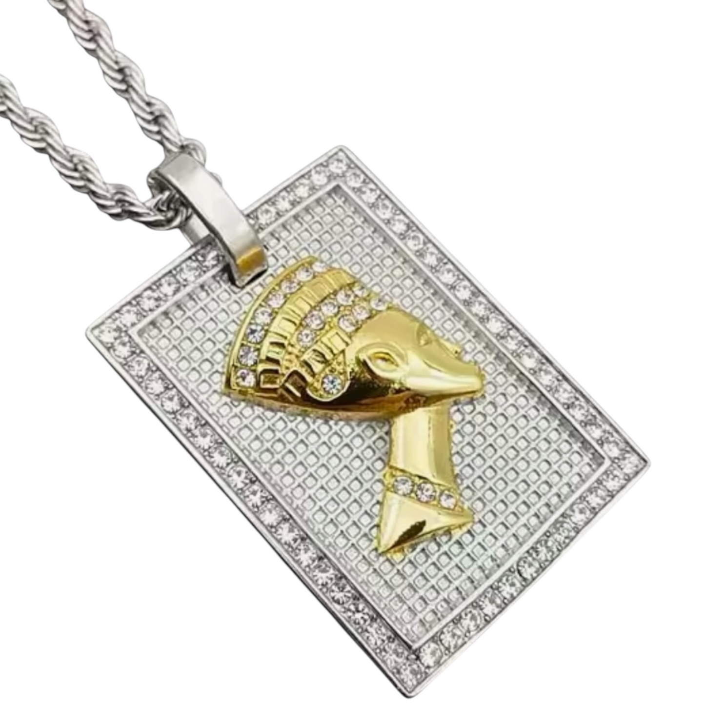 Stainless Steel Nefertiti Necklace - Twisted Rope Chain, Hip Hop Pendant