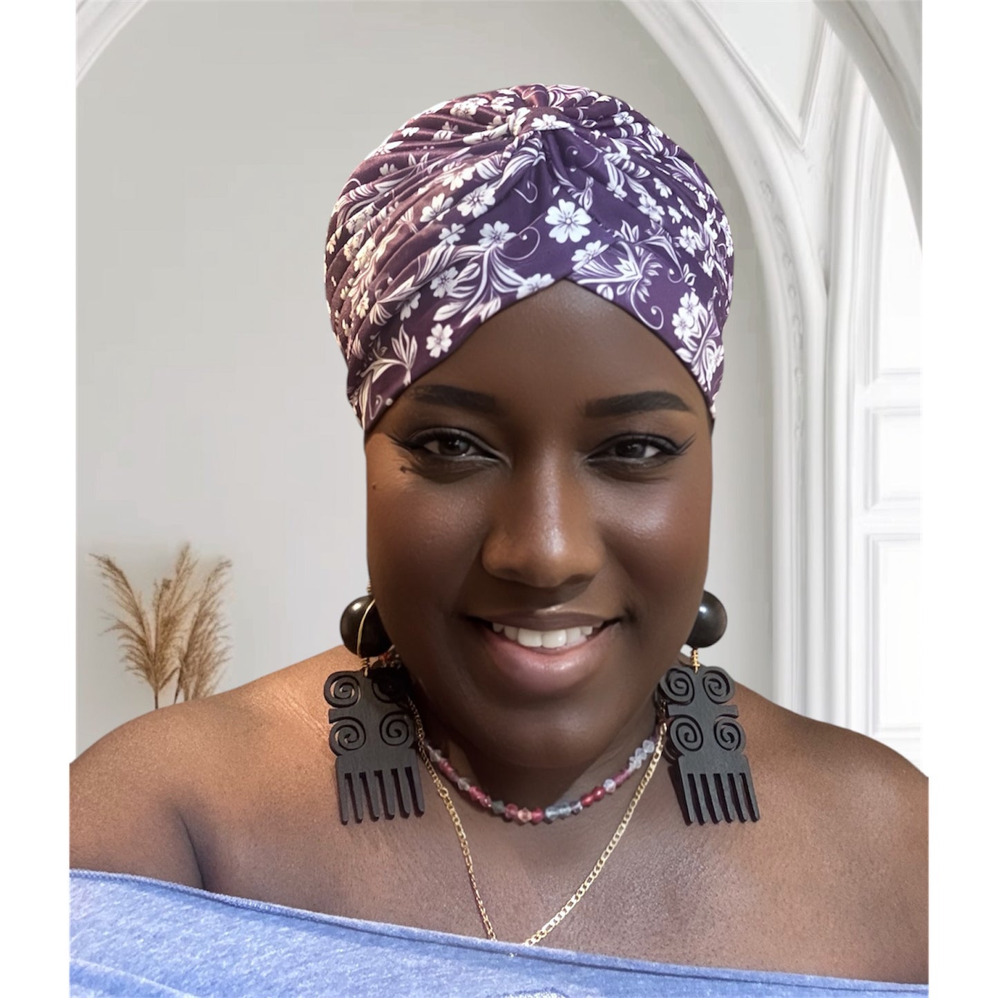 Ethnic Pre Twisted Purple Printed Turban Headwrap