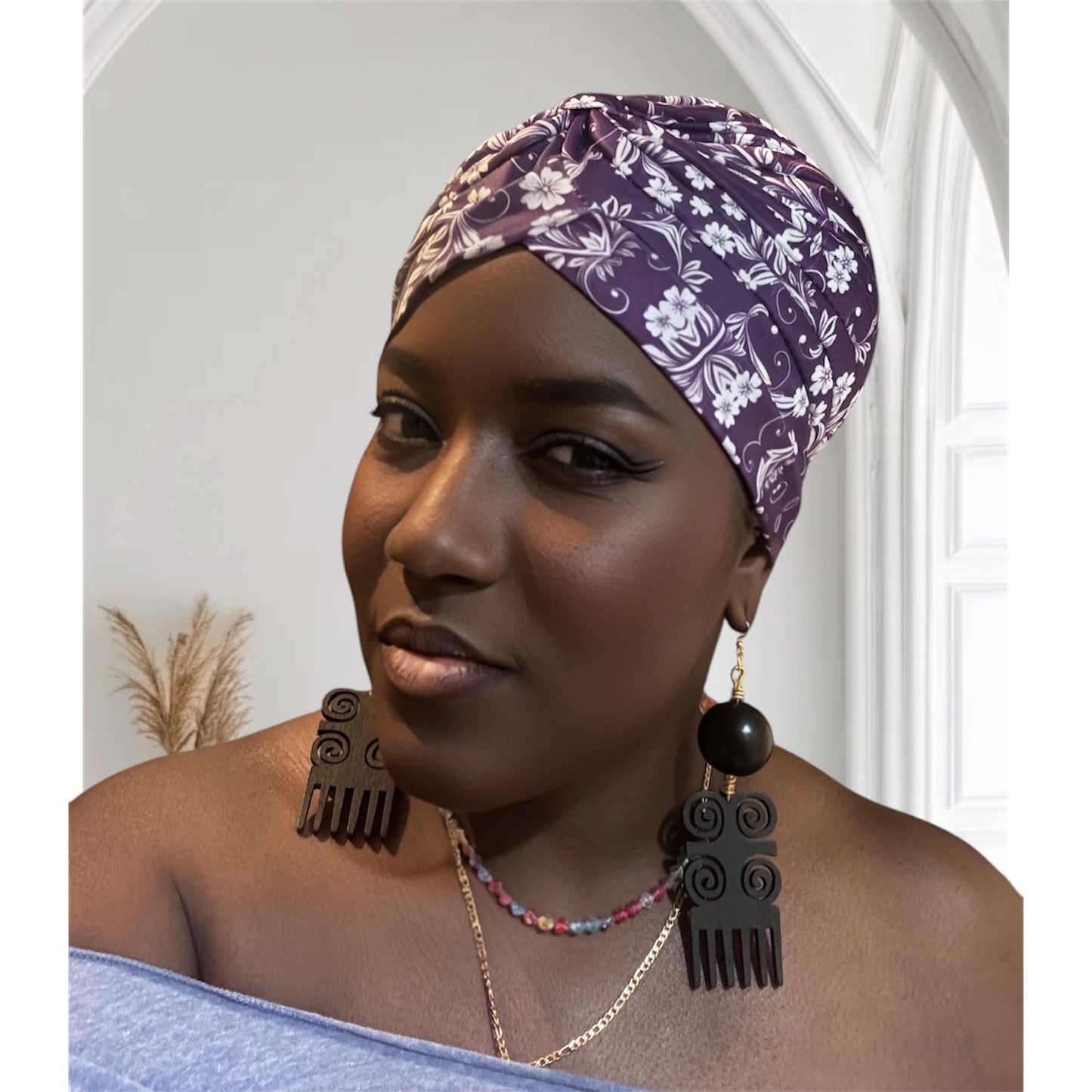 Ethnic Pre Twisted Purple Printed Turban Headwrap