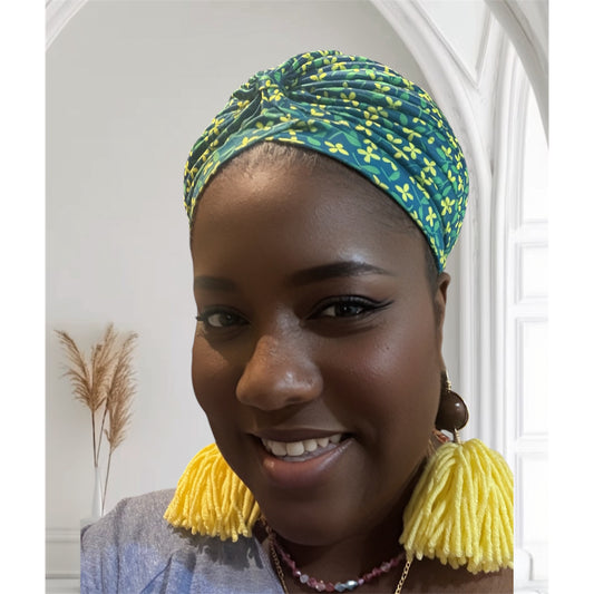 Ethnic Pre Twisted Blue And Yellow Turban Headwrap