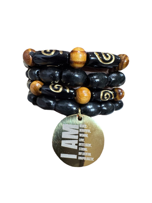 I Am Ethnic Stackable Back Wood Beaded Bracelet