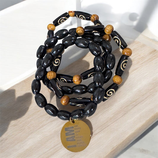I Am Ethnic Stackable Back Wood Beaded Bracelet