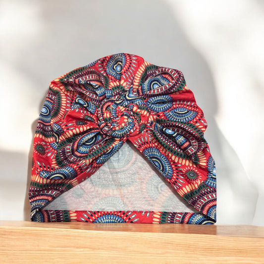 Multicolored Printed Turban Headwrap With Spiral Knot