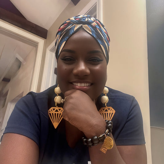 Black and Blue Printed Turban Headwrap With Spiral Knot