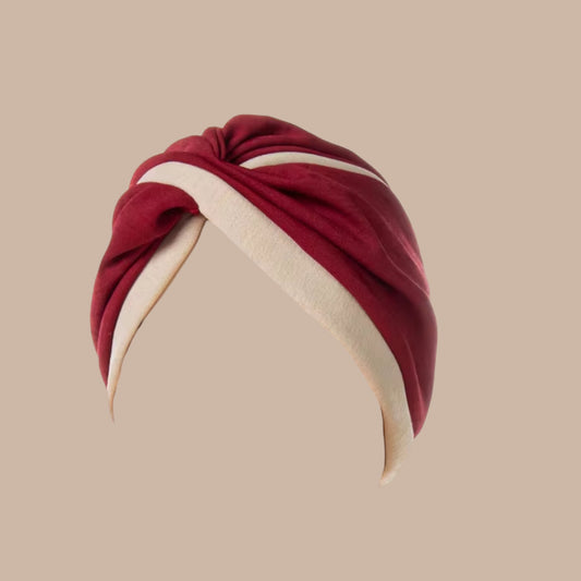 Two-Tone Burgundy and Beige Turban Headwrap