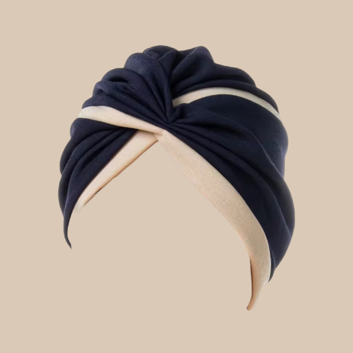 Two-Tone Black and Beige Turban Headwrap