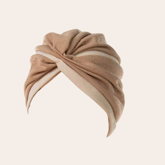 Two-Tone Beige and Tan Turban Headwrap