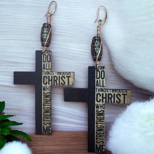 Inspirational Black And Beige Earrings
