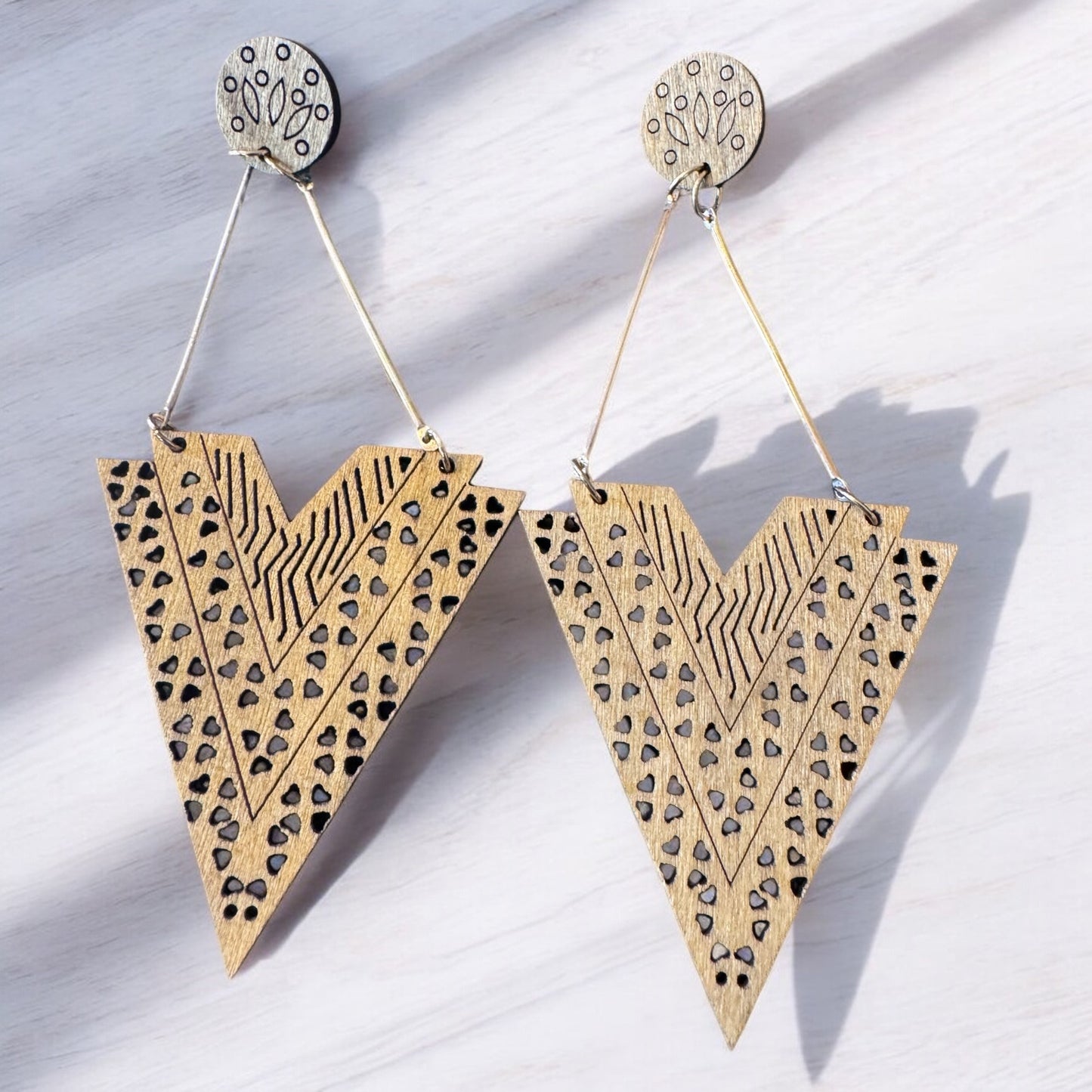 Wood Drop Carved Designed Earrings-01