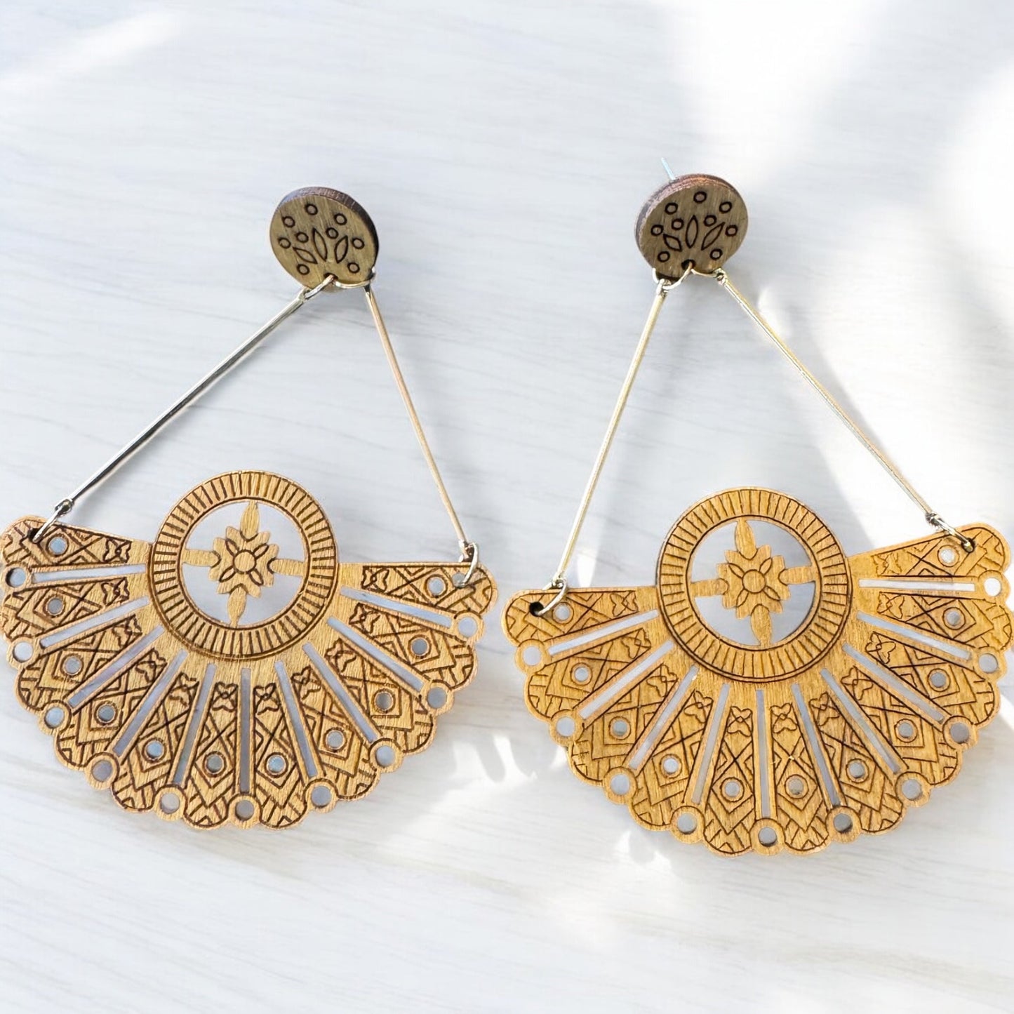 Wood Carved Designed Earrings- 04