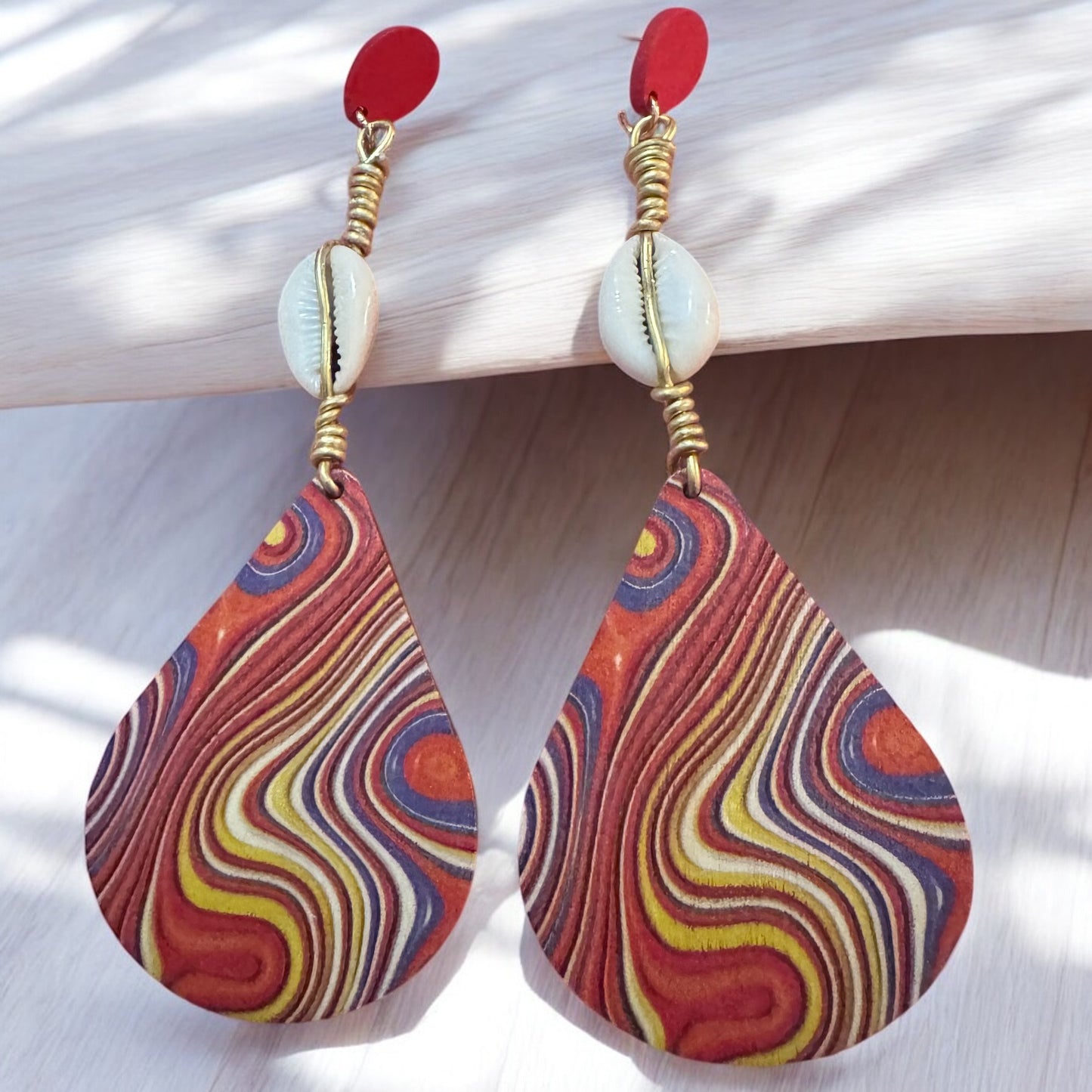 Wood Swirl Printed Drop Earrings
