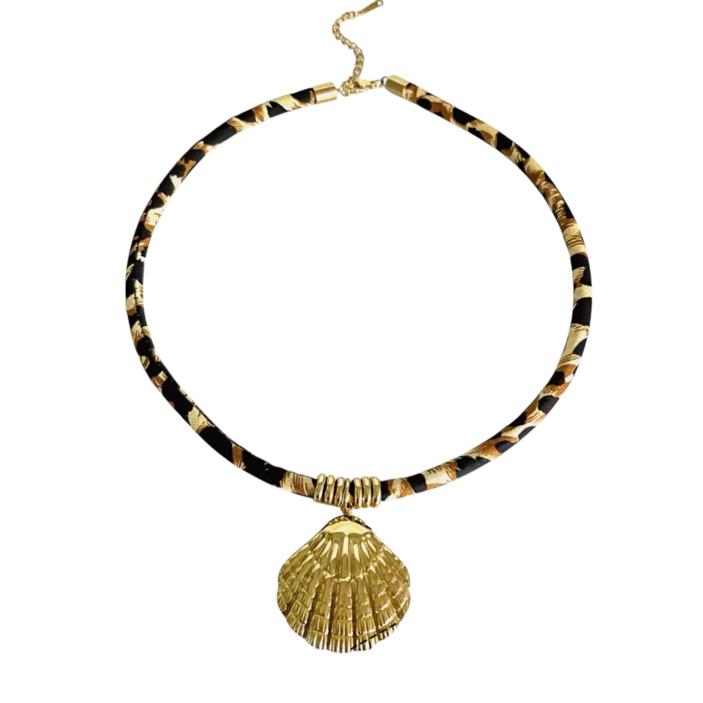Tiger Print Choker Necklace with Sea Shell Pendant
