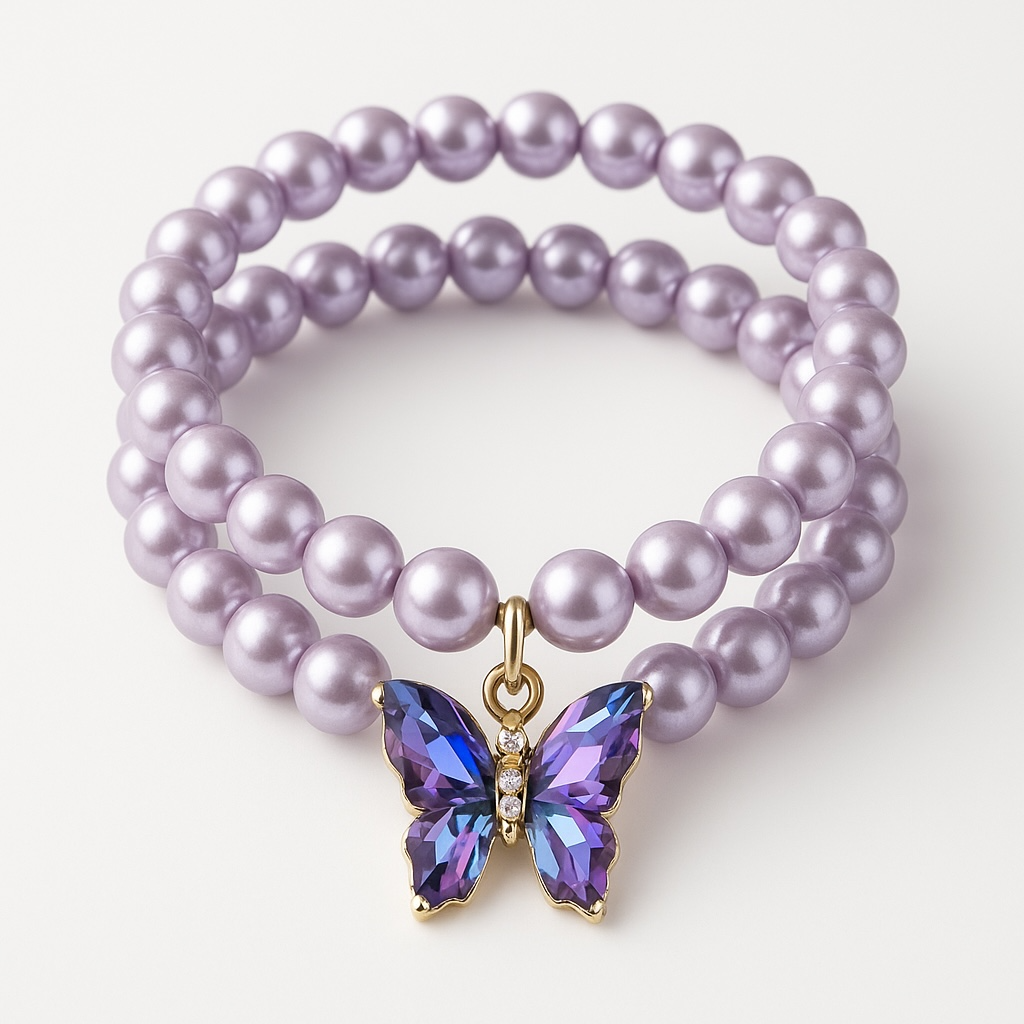 Lavender Glass Bead Butterfly Bracelet Set