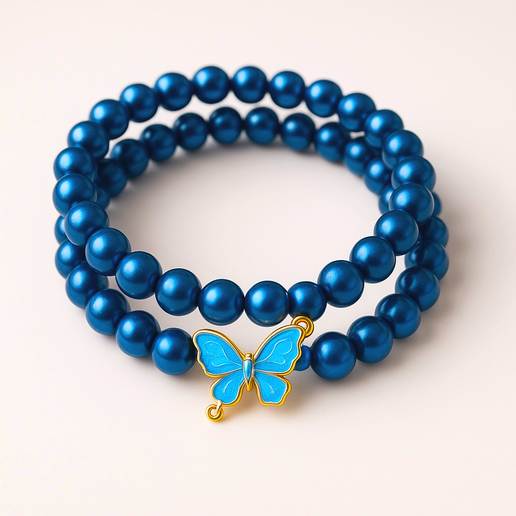 Blue Butterfly Glass Bead Bracelet Set