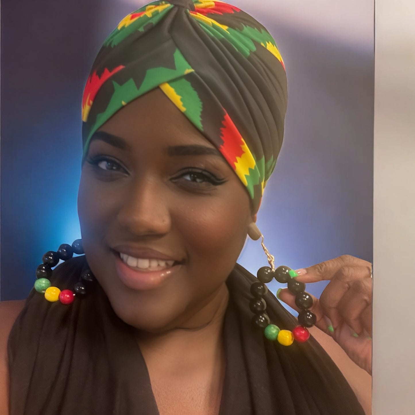 Rasta Turban Headwrap and Earring Set