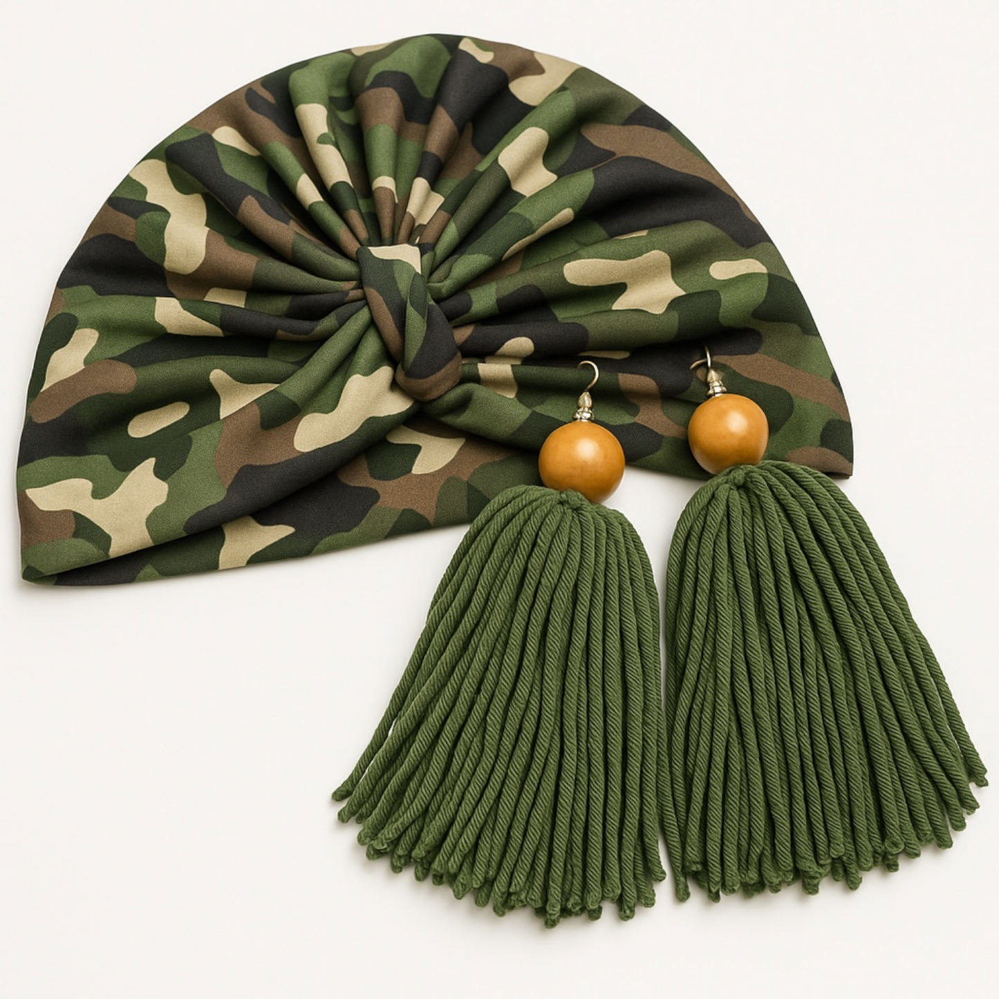 Camouflage Turban Headwrap Turban Earring Set
