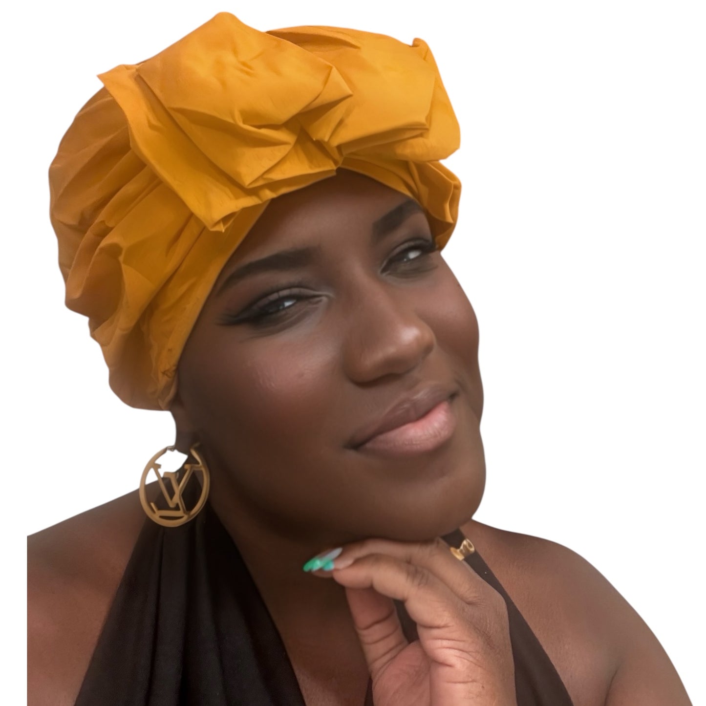 Gold Ruffle Bow Turban Headwrap