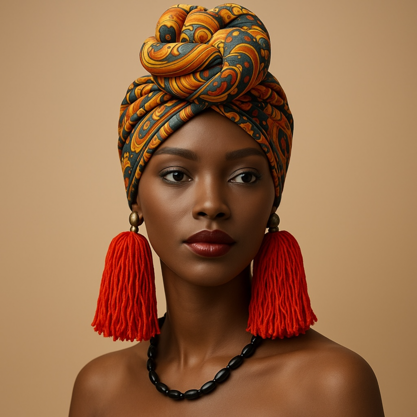 Tropical Turban Handwrap & Earring Set - Orange Vibes