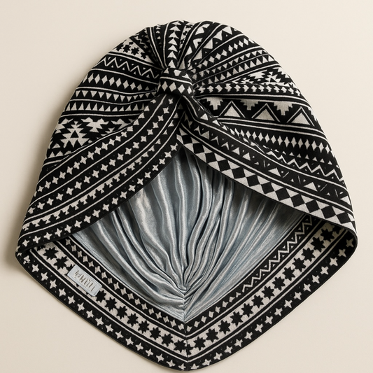 Ethnic Pre Twisted Black And White Turban Headwrap