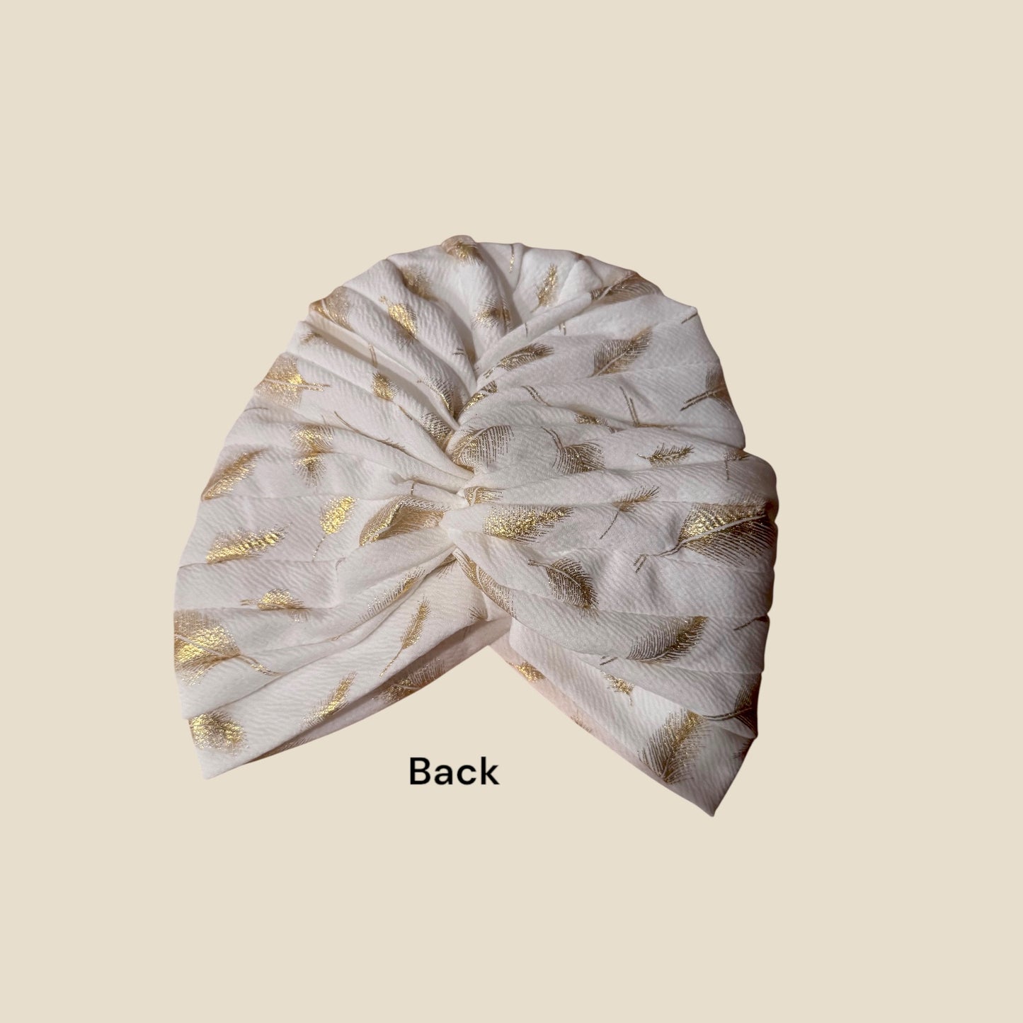 White Turban Headwrap With Gold Flowers Accents A cents