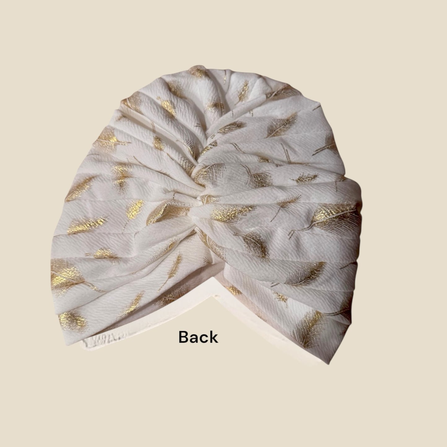 White Turban Headwrap With Gold Flowers Accents A cents