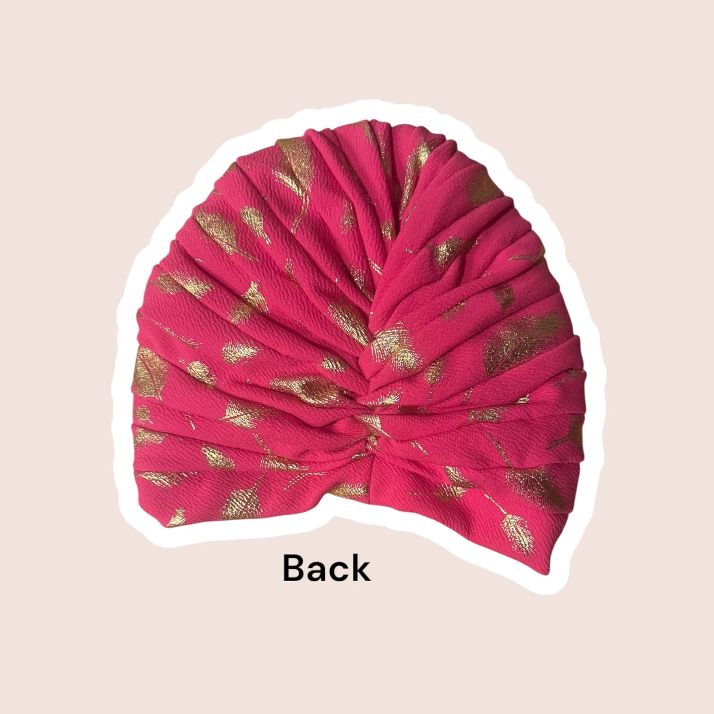 Pink Turban Head Wrap with Gold Flower