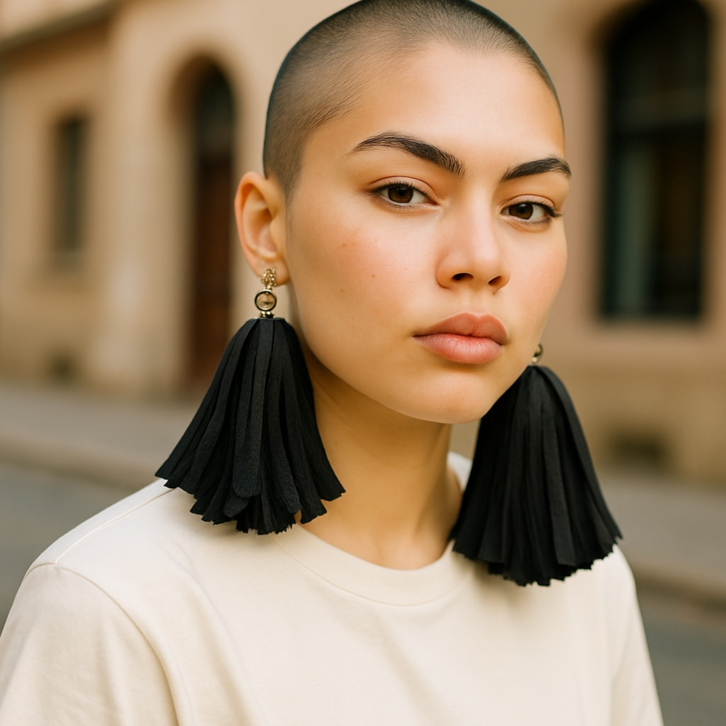 Black Tassel Yarn Earrings Earrings