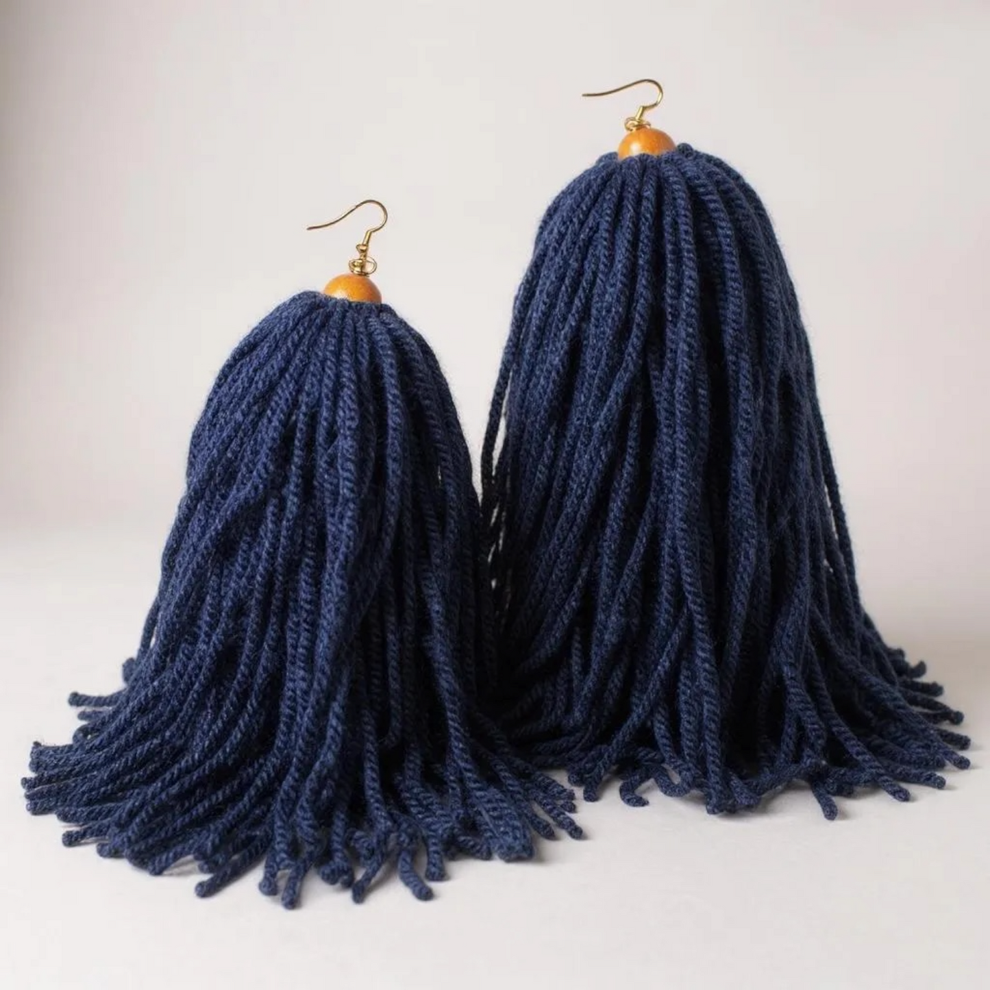 Navy Blue Tassel Handmade Yarn Earrings