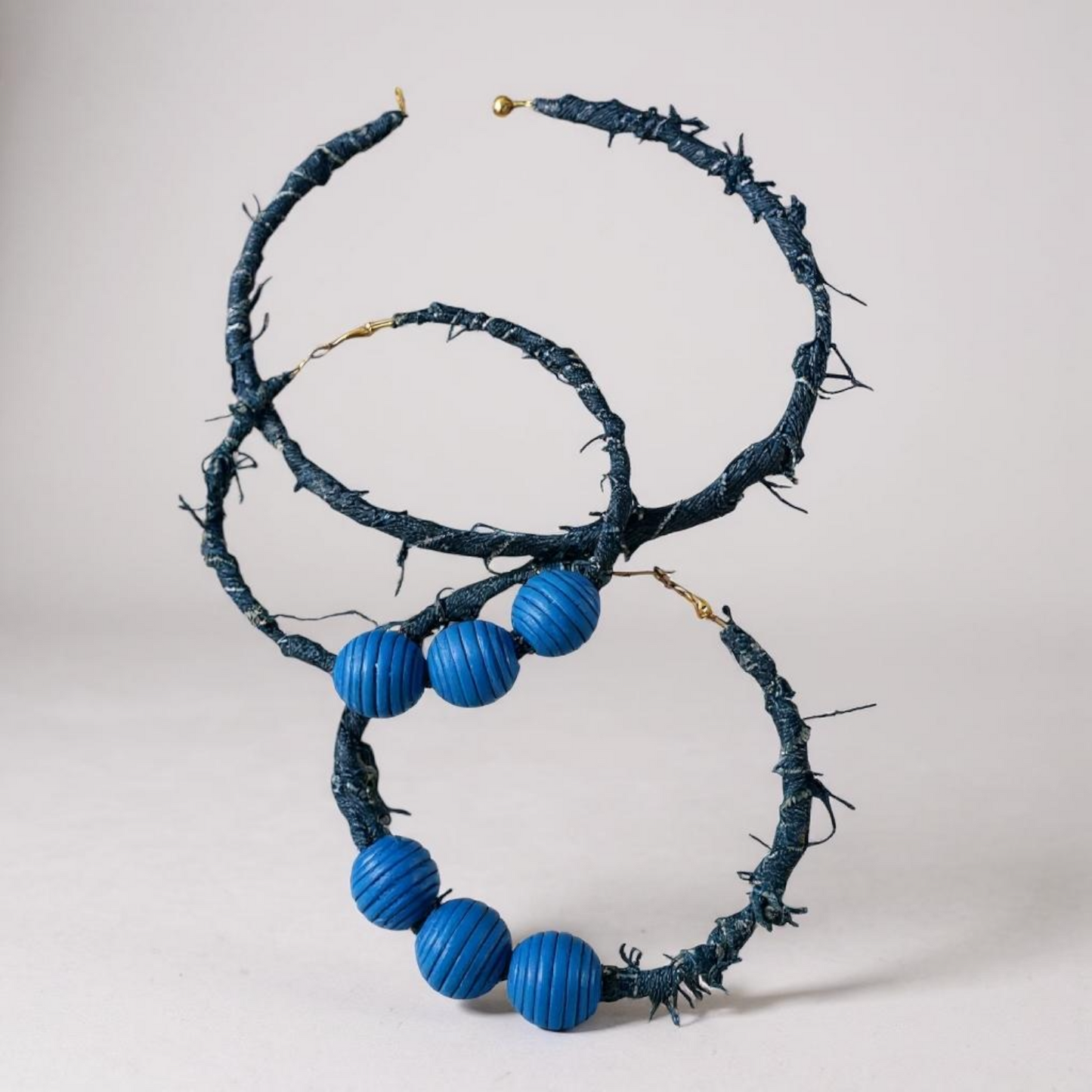 Distressed Jean Choker and Hoop Earring Set