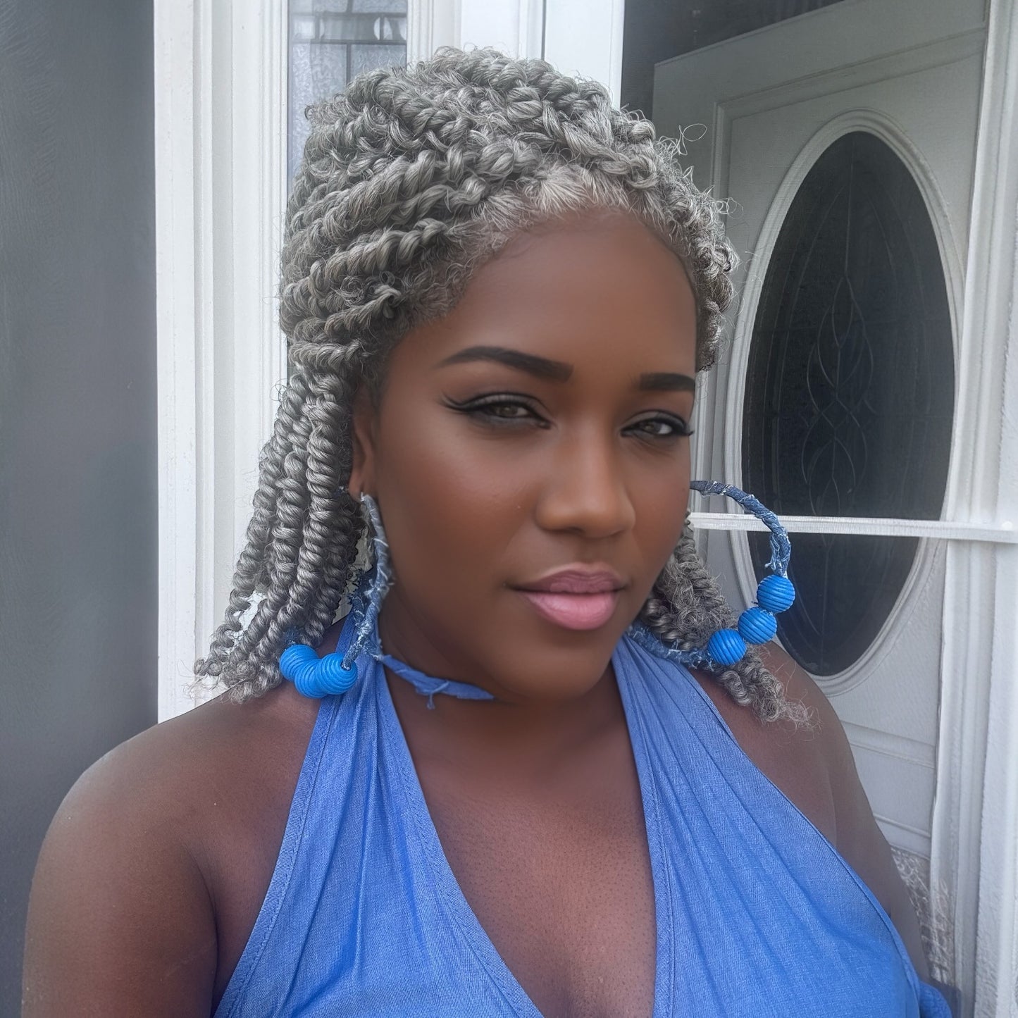 Distressed Jean Choker and Hoop Earring Set