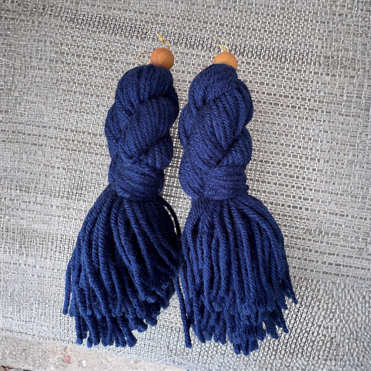 Blue Twisted Handmade Yarn Tassel Earrings