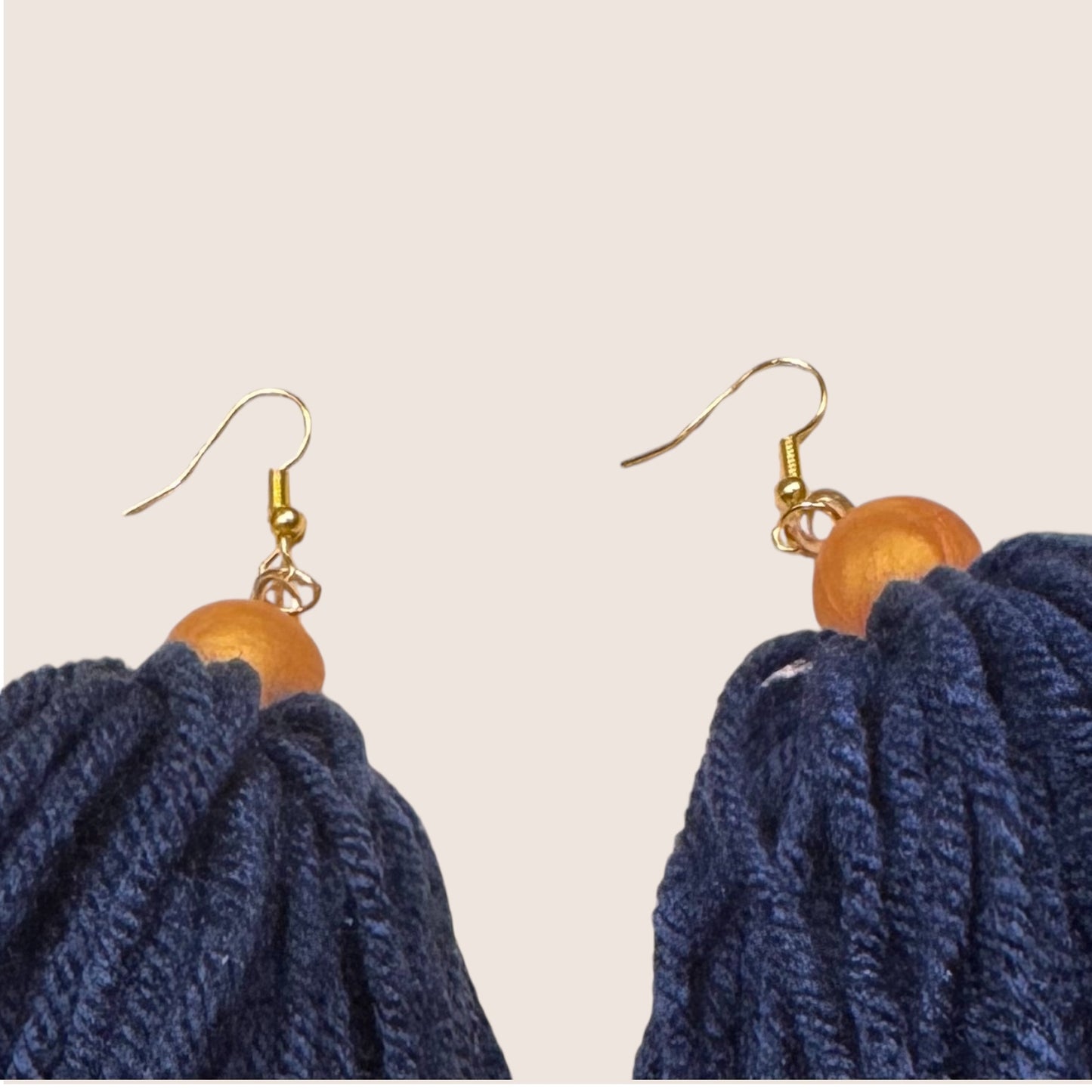 Navy Blue Tassel Handmade Yarn Earrings
