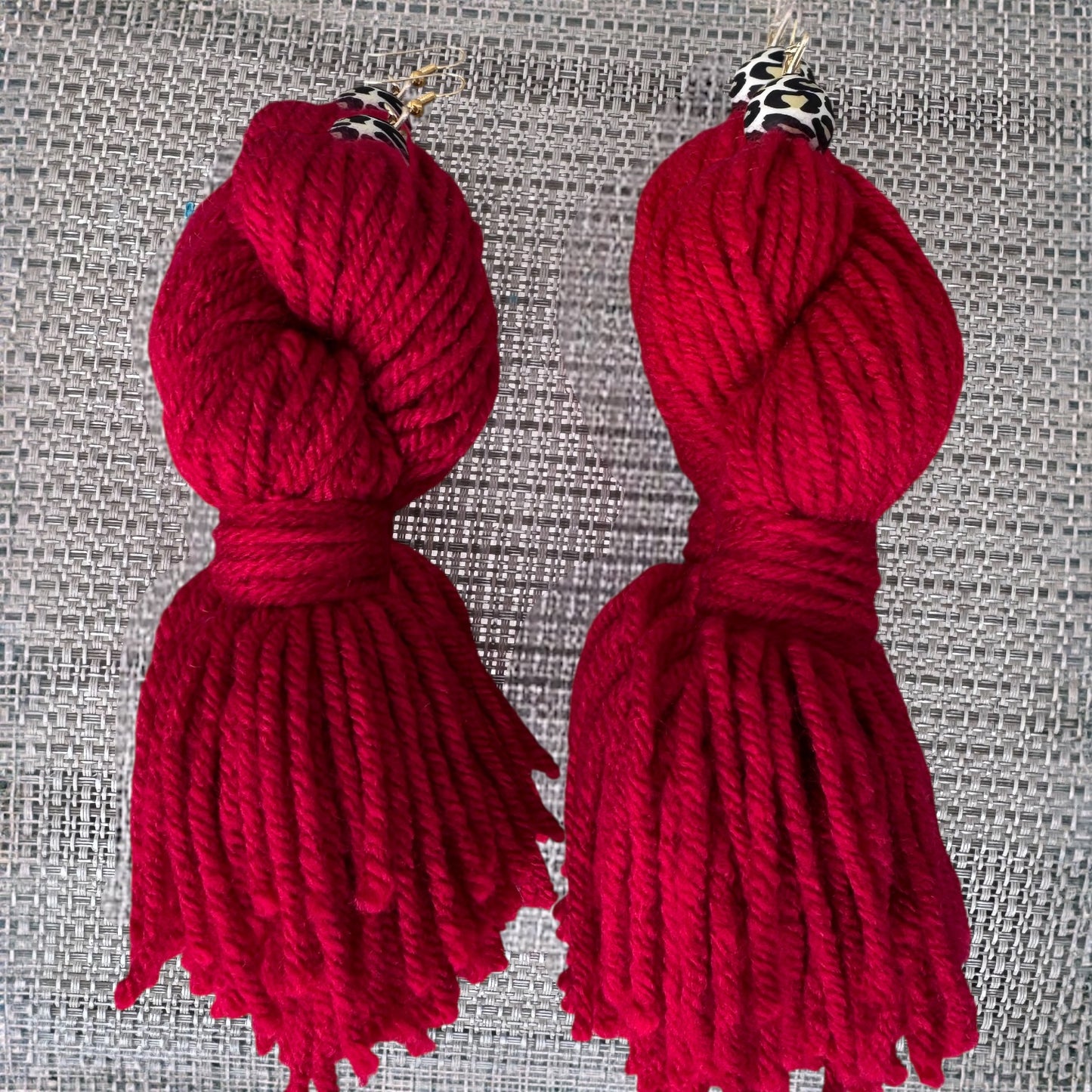Red Twisted Handmade Tassel Earrings