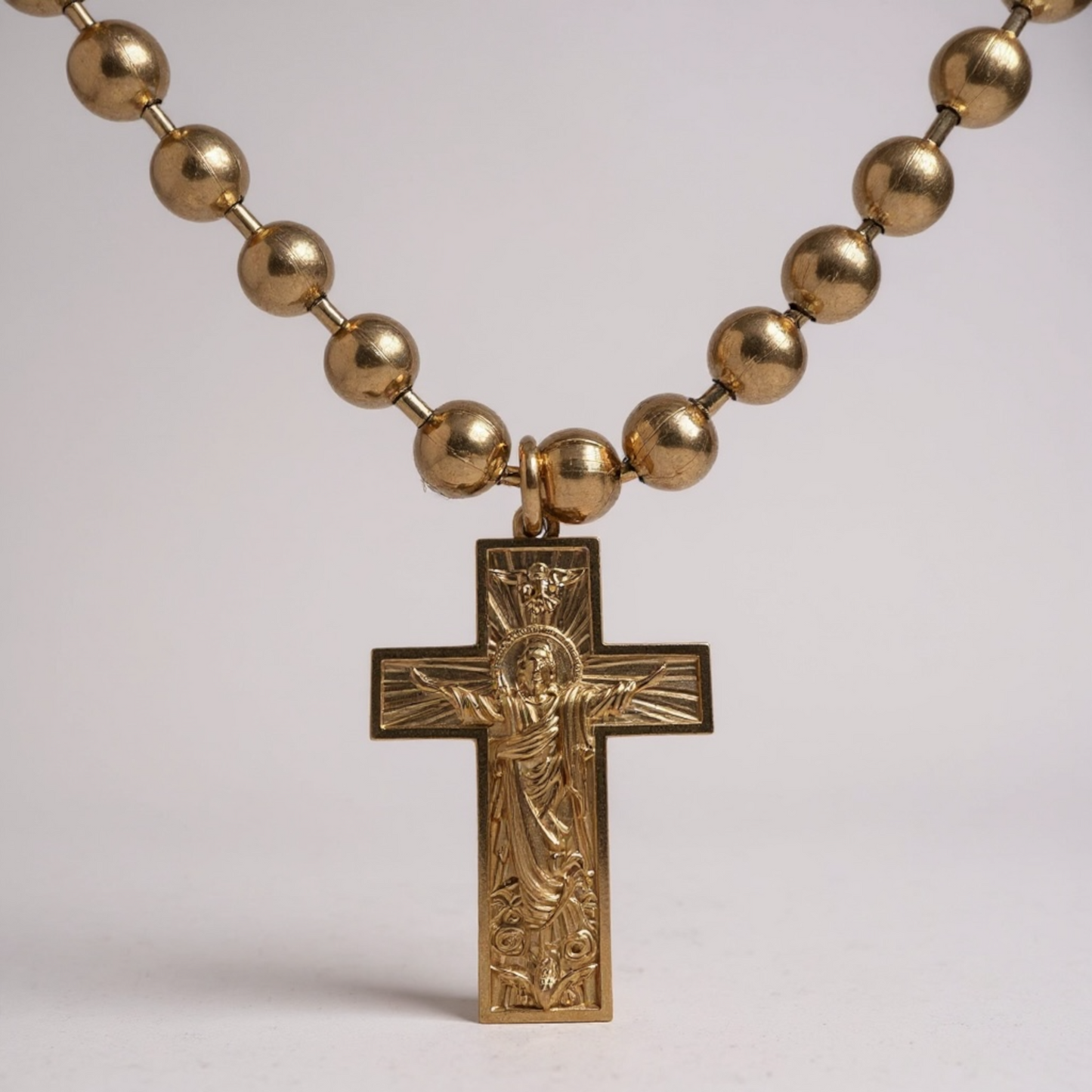 18K Gold Plated Stainless Steel Ball and Chain Cross Pendant Necklace
