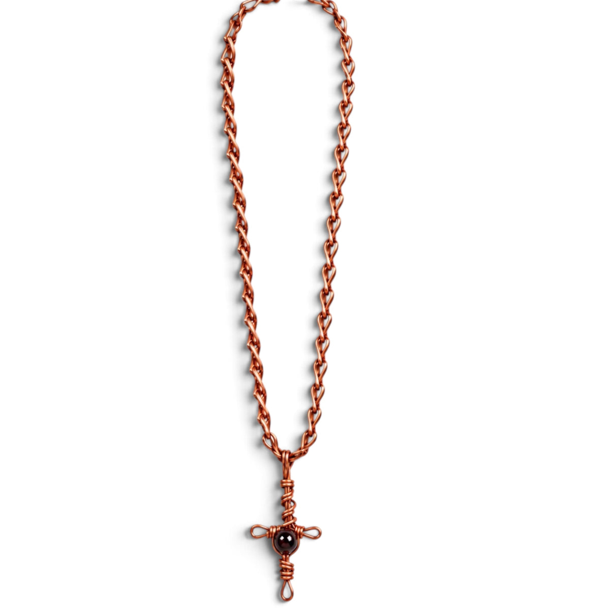 Earthbound Spirit Handmade Pure Copper Necklace with Black Glass Bead – 24 Inch