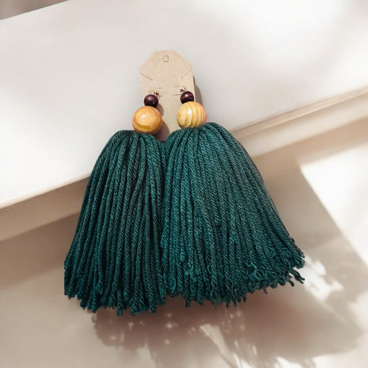 Handmade Oversize Green Tassel Earrings